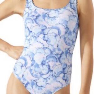 Tommy Bahama Blue and White Floral One Piece Reversible Blue Denim On One Side
